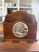 Vintage Enesco Wooden Desk Mail Organizer Letter Box The Old Homestead In Winter picture
