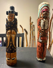 Handmade Vintage Carved & Painted Wood Canes/Walking Sticks, Brown/Black/Red picture