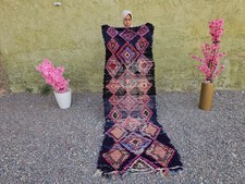 Moroccan Berber Rug Vintage Blue Pink 8x3 ft Handmade Wool Tribal picture