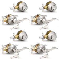 Probrico 4 Pack Keyed Alike Entry Handlset with Single Cylinder Deadbolts Combo picture
