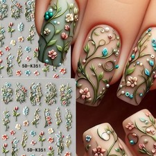 4pcs 5D Embossed Nail Stickers Green Grape Leaf Floral Self-Adhesive Nail Decor picture