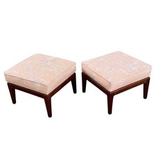 2X Mid Century Modern MCM Vintage Solid Walnut Footstools Ottomans Stools picture