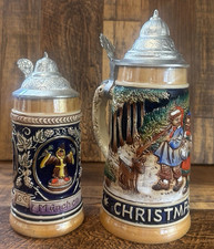 LOT OF 2 VINTAGE WEST GERMAN BEER STIENS WITH LIDS GERZ/KING CHRISTMAS 1989 picture
