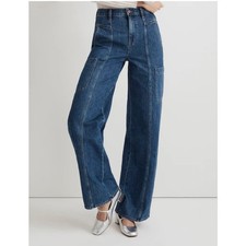 Madewell Women's Medium Wash Blue Baggy Straight Leg Cargo Jeans Size 28 picture