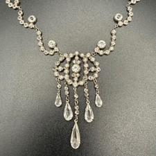 Vintage Sterling Silver Lavalier Necklace Clear Paste Chandelier Drop 18