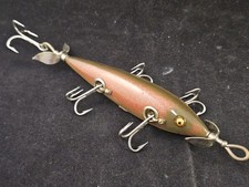 Repainted Heddon Dowagiac Minnow #150 Wood 5 Hook Fishing Lure, Red Scale picture