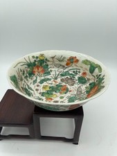 Antique Large Chinese Famille Verte Porcelain Bowl With Floral And Lotus Design picture