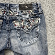 Miss Me Signature Boot Jeans Womens 28 Medium Wash Low Rise Bootcut Rhinestone picture