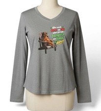 NWOT Funny Snoop Dogg Dachshund Athletic V-Neck Shirt Women's L Grey Dry Fit 420 picture