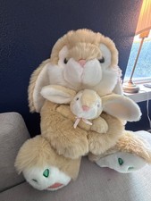 Goffa Rabbit Plush Mommy Baby 16” Carrots Stuffed Animal Tan White Bunnies picture
