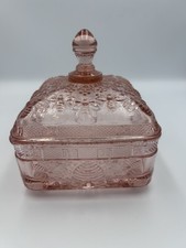 Indiana Glass Tiara Deep Peach/Pink Honey Bee Hive Covered Candy Dish Vntg Mint picture