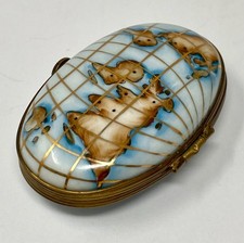 Limoges France Peint Main Oval Porcelain Hinged Trinket Box World Map picture