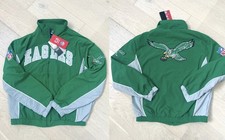 NFL Philadelphia Eagles Kelly Green Grey Windbreaker Full Zip Track Jacket XL picture