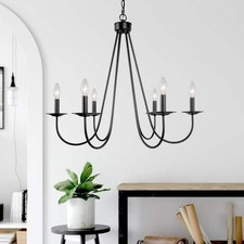 Uolfin 28 in. 6-Light Industrial Black Modern Farmhouse Candlestick Chandelier picture