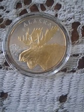 1998 Alaska Moose Proof .999 Fine Silver Medallion #3249 Gold Enhanced AlaskaCOA picture