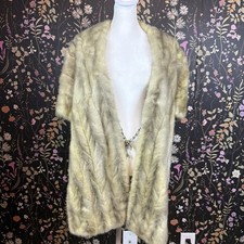 Elba Sapphire Mink Fur Stole Wrap Shawl Vintage Genuine Silver Blue picture