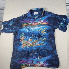 Reyn Spooner Robert Lyn Nelson Shirt Mens L Blue Underwater Space Whale Reef picture