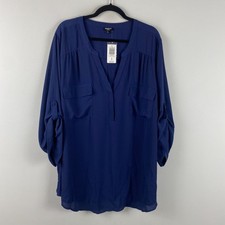 Torrid Harper Georgette 3/4 Sleeve Blouse Size 5X Blue Popover picture