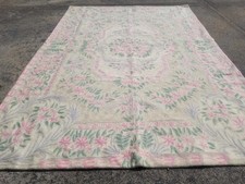 Vintage Traditional Handmade Kashmiri Chain Stitch Wool Pink Kilim 5.6x3.9ft picture