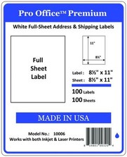 100 Full Sheet shipping Labels Pro Office Premium 8.5