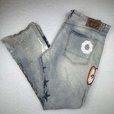 Grindhouse Denim Jeans 44 Light Wash Distressed Streetwear Graphic Star Peace picture