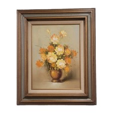 💐 Robert Cox Flowers Still Life Oil Painting Orange Floral Bouquet  picture