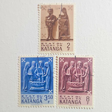 Katanga Congo Belgium Colony Postage Stamps 2F 3.50F 8F - Handstamped picture