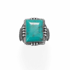 Stabilized Kingman Turquoise Native American Navajo Mens Ring Sterling Silver picture
