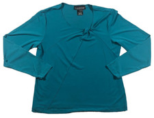 Dialogue Womens Top Sz L Blue Stretch Twist Front Long Sleeve NWOT picture