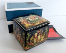 RUSSIAN PALEKH SCHOOL 5 SIDES PAINTED LACQUER BOX vintage SLEEPING PRINCESS picture