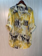Torrid 3/4 Roll Tab Sleeve Sheer Button Down Women's Size 3 Blouse Yellow Black picture