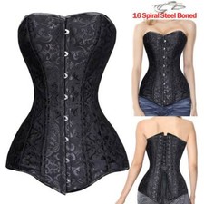 Women Hourglass Longline Overbust Corset Steel Boned Long Torso Bustier Top Plus picture