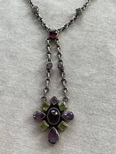 Signed Nicki Butler 925 Sterling Silver Multi Gemstone Pendant Necklace  picture