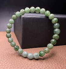 WRIST 6.7IN, STONESIZE 7mm NATURAL  GREEN COLOR JADEITE JADE BEADED BRACELET picture