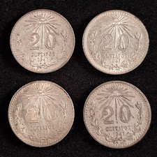1941 20 Centavos Mexico 72% Silver KM 438, Lot of 4  picture