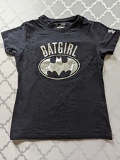 Size 6 7 Batgirl Under Armour Black Silver Superhero Girl Top Tee Tshirt T-Shirt picture