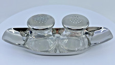 VTG MCM Modern Glass Stainless Steal Milk Jug Salt & Pepper Shakers Tray picture