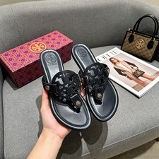 Tory Burch Women s Black Logo Thong Sandals Flat Leather Size 6.5-10.5 US picture