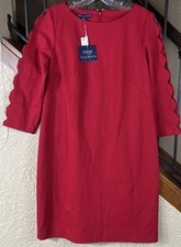 NWT RSVP By Talbots Dress Red Ponte Scallop Sleeve Women’s 8P picture