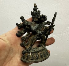 Antique 1800s Sino Tibetan Bronze Figure Of Multi Headed Deity In Yabyum picture
