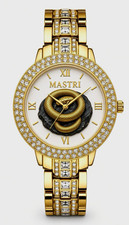 MASTRI Women’s Quartz Dress Watch Gold-Tone Bracelet Snake Dial Crystal Bezel picture