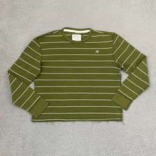 Aeropostale Thermal Waffle Knit Shirt 2XL Green Striped Y2K Skater Long Sleeve picture