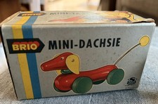 MIB BRIO WOODEN DACHSHUND DOG -- mini-tx in box, unused mint, WOW brio - 60's  picture