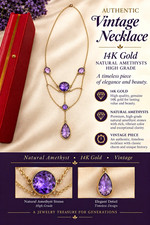 Vintage 14k Yellow Gold Natural Pear Amethyst Bezel Teardrop Pendant Necklace picture
