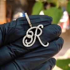 Beautiful R Letter Pendant In 14K Yellow Gold Plated Round Cut Simulated Diamond picture