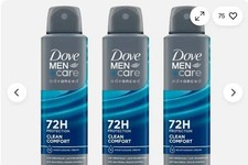 Dove Men Antiperspirant 72H Clean Comfort Spray 3-Pack 150ml picture