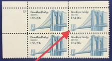 ERROR 1983 US STAMPS BLOCK BROOKLYN BRIDGE UNFINISHED BRIDGE MNH OG picture