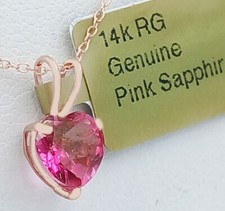 GENUINE 1.24 Cts PINK SAPPHIRE HEART PENDANT 14K ROSE GOLD - Free Appraisal picture