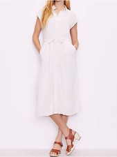 LOFT White Midi Shirt Dress with Tie Waist & Pockets SZ: 8 Neutral Color Tone picture
