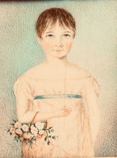 ANTIQUE EARLY 19th CENTURY WATERCOLOR**PRIMITIVE**AAFA**CHILD PORTRAIT**AMERICAN picture